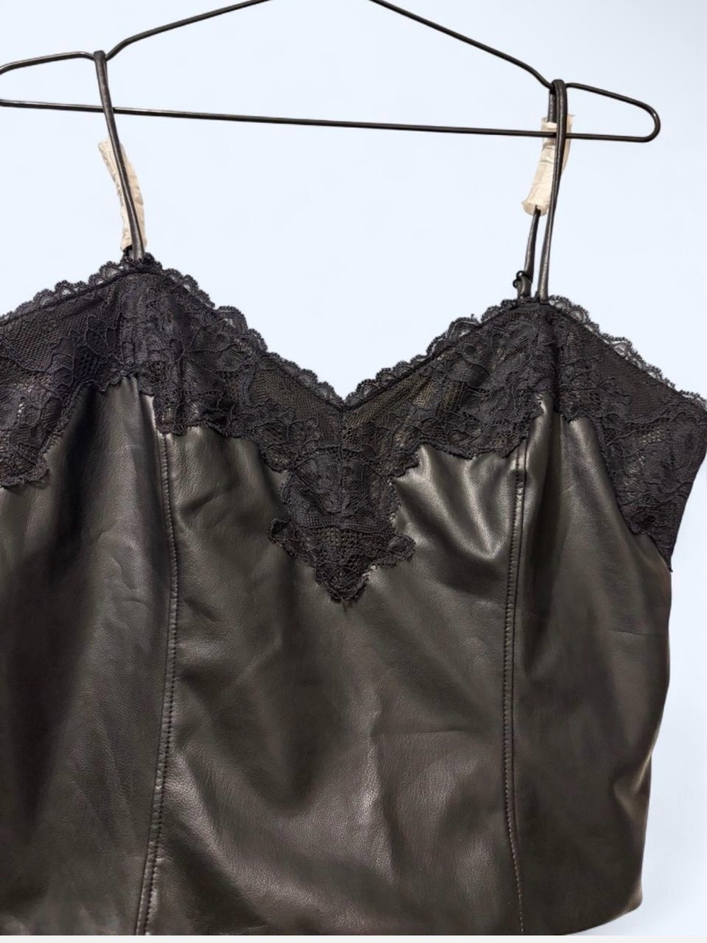 Express Black Faux Leather Lace Trim Cami Top - Picture 5 of 8